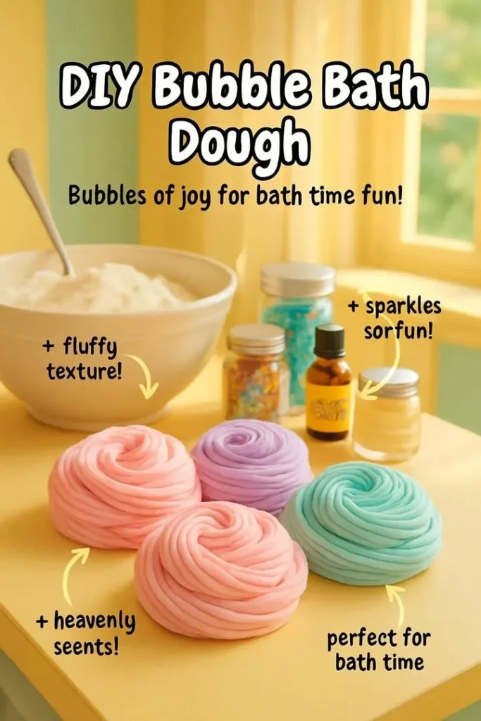 Colorful DIY bubble bath dough in jars for fun bath time.