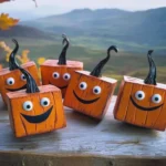Colorful pumpkin magnets on a refrigerator, perfect for fall decor