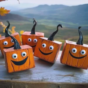 Colorful pumpkin magnets on a refrigerator, perfect for fall decor