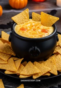 Bubbling Cauldron Cheese Dip served in a bubbling pot, perfect for dipping.