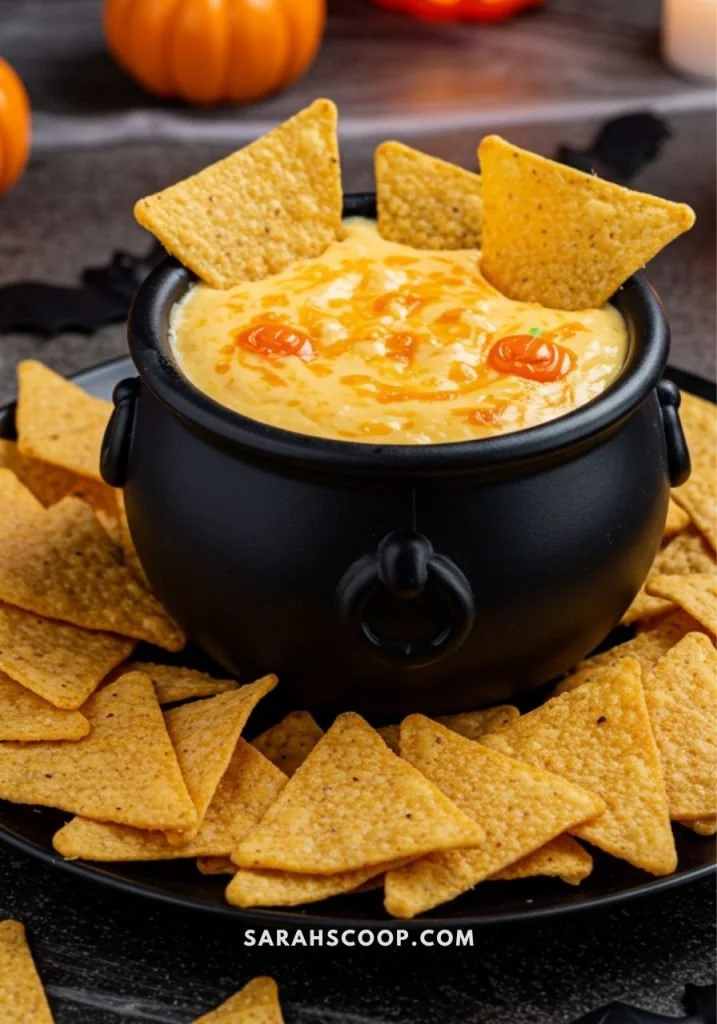 Bubbling Cauldron Cheese Dip served in a bubbling pot, perfect for dipping.