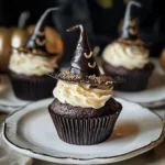 Delicious witch hat cupcakes decorated for Halloween celebration