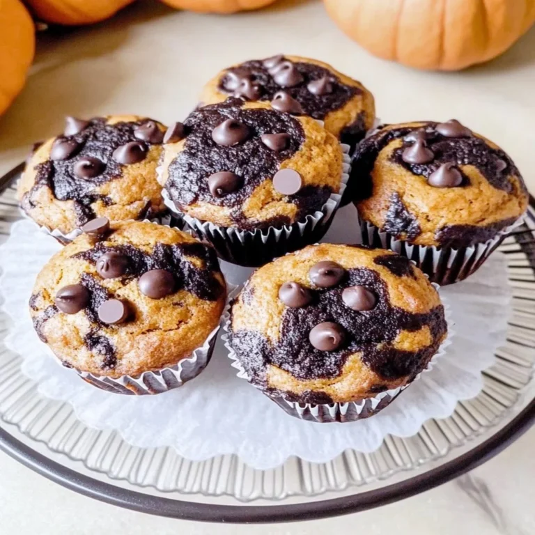 Healthier pumpkin chocolate chip marble muffins with chocolate swirls