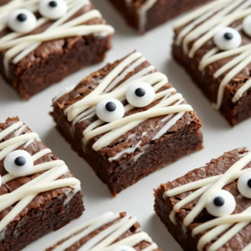 Delicious Mummy Brownies decorated for Halloween