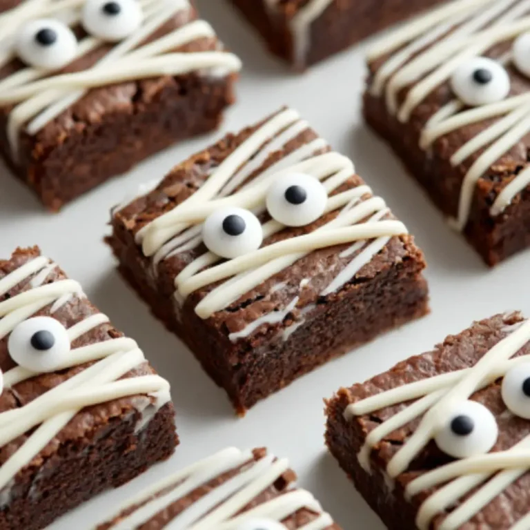 Delicious Mummy Brownies decorated for Halloween