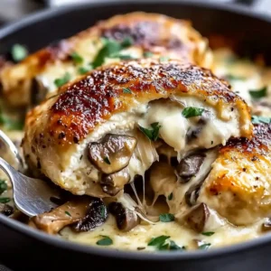 Garlic Butter Mushroom Stuffed Chicken with Creamy Parmesan