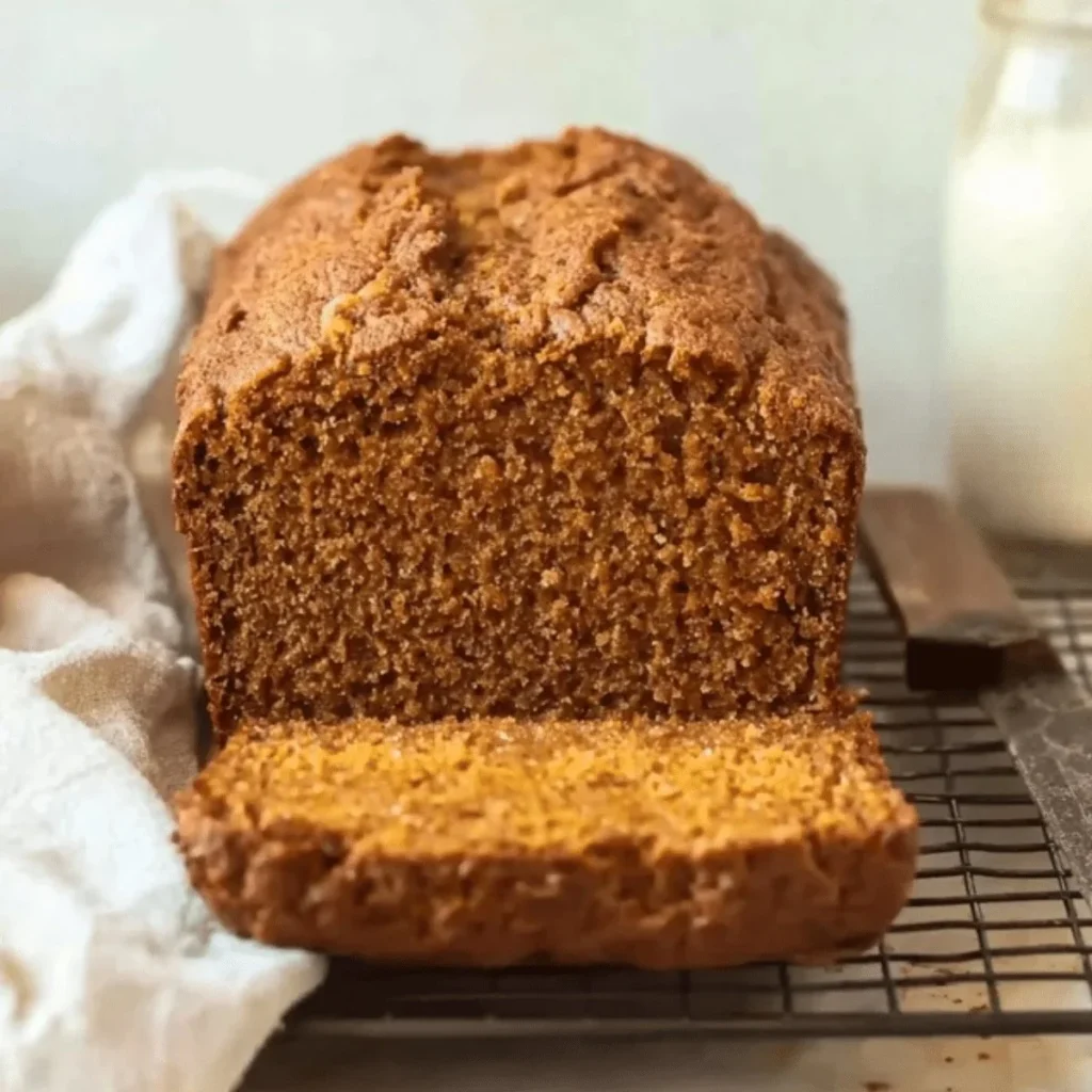 Freshly baked sourdough pumpkin bread with spices and pumpkin puree