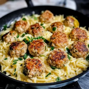 Lemon Chicken Ricotta Meatballs with Garlic Orzo