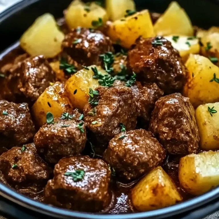 Slow Cooker Garlic Butter Beef Bites & Potatoes
