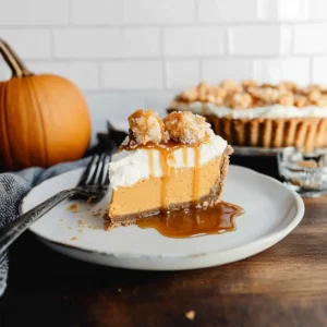 No Bake Pumpkin Mousse Pie with Salted Caramel