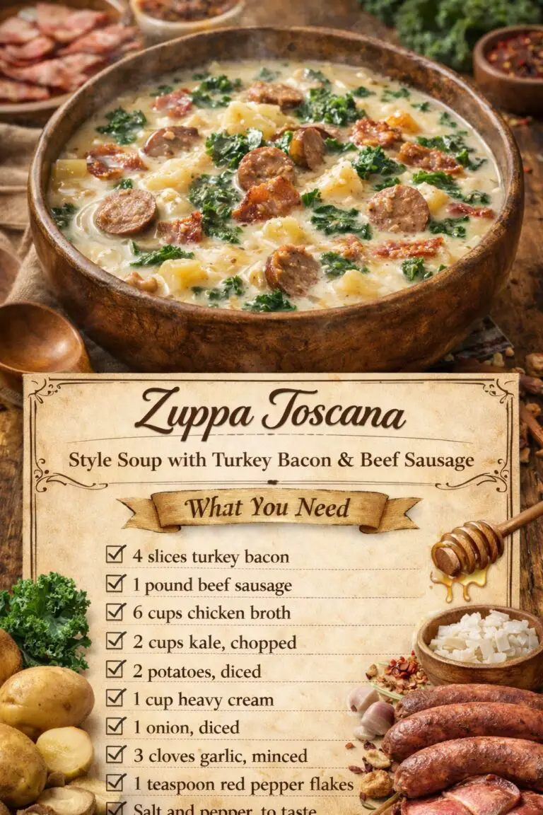 Zuppa Toscana Style Soup with Turkey Bacon & Beef Sausage