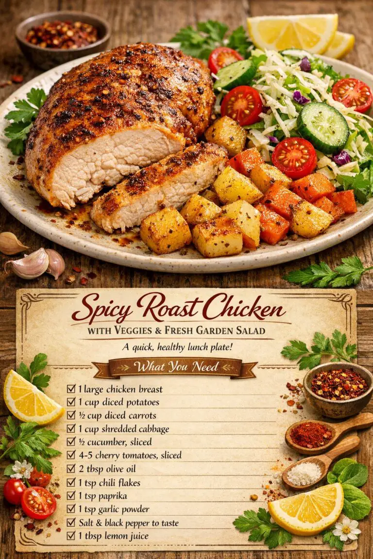 Spicy Roast Chicken with Veggies & Fresh Garden Salad
