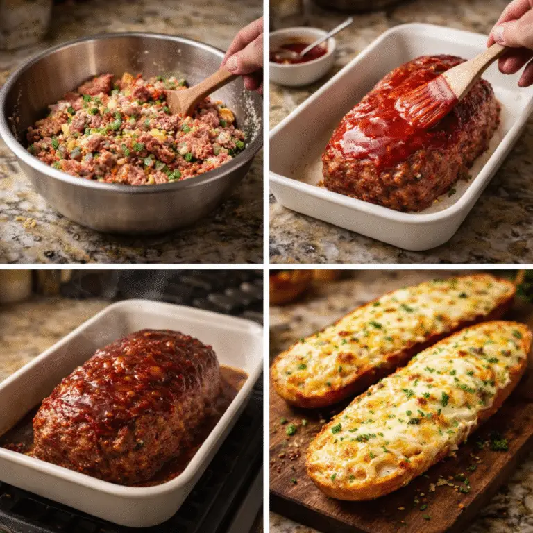 Classic Glazed Meatloaf with Cheesy Garlic Bread