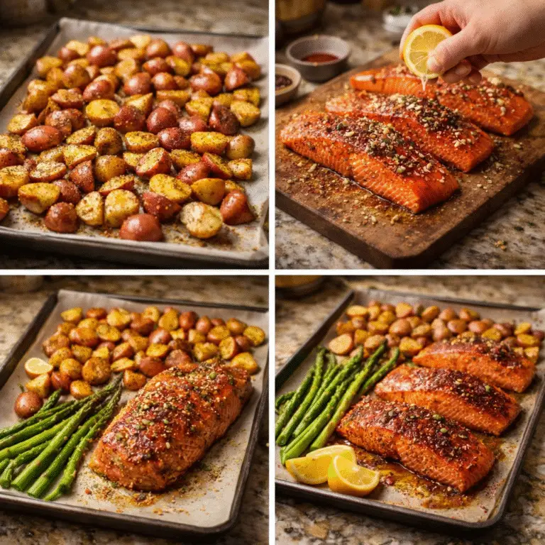 Garlic Pepper Salmon with Roasted Potatoes & Asparagus