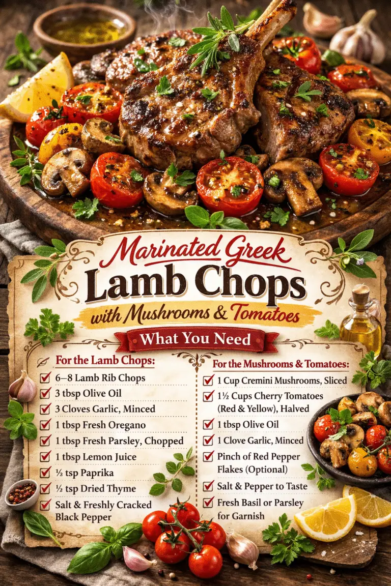 Marinated Greek Lamb Chops with Mushrooms & Tomatoes – Ultimate Mediterranean Dinner