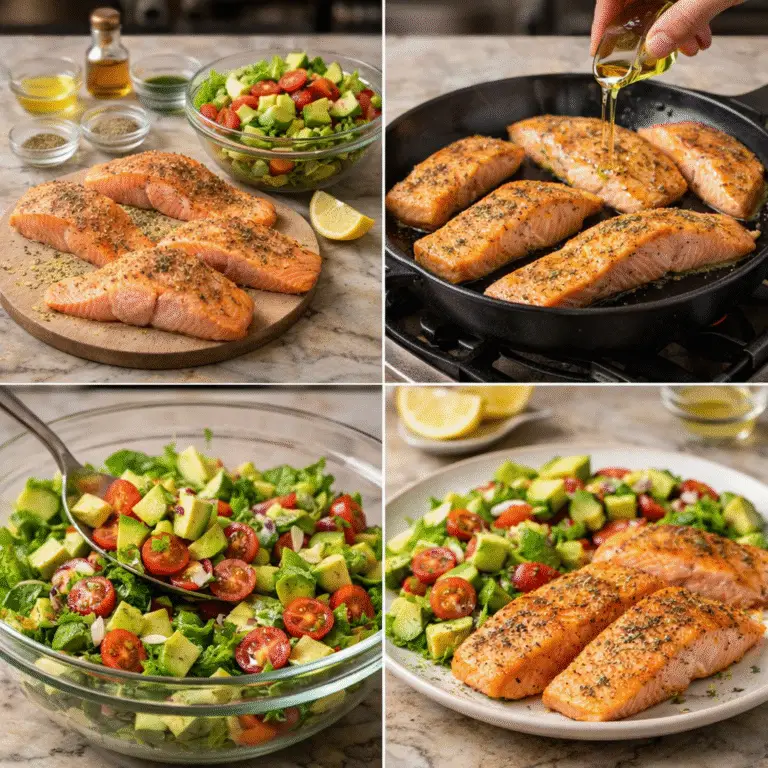 Simple Salmon with Chunky Avocado Garden Salad – The Ultimate Clean Eating Dinner