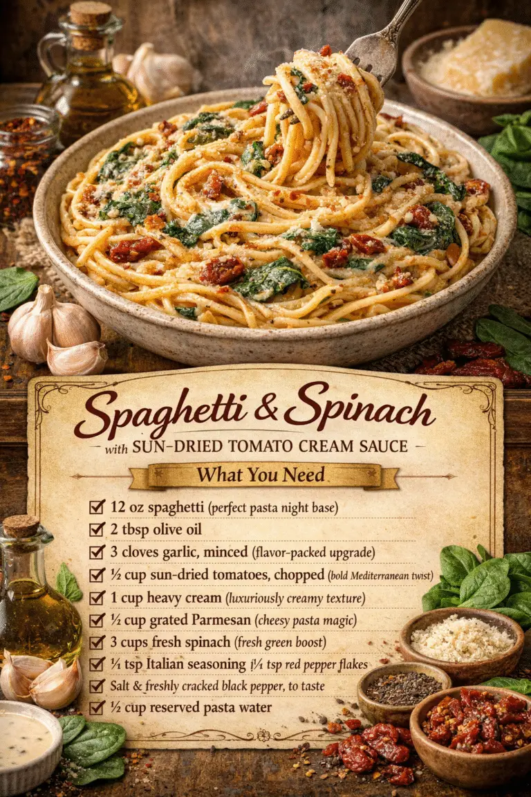 Spaghetti & Spinach with Sun-Dried Tomato Cream Sauce – Ultimate Creamy Pasta Delight