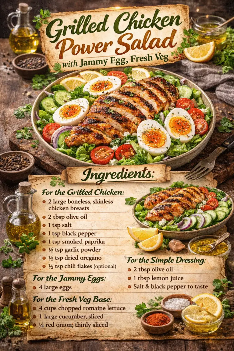 Grilled Chicken Power Salad with Jammy Egg & Fresh Veg – Healthy, Filling & Delicious