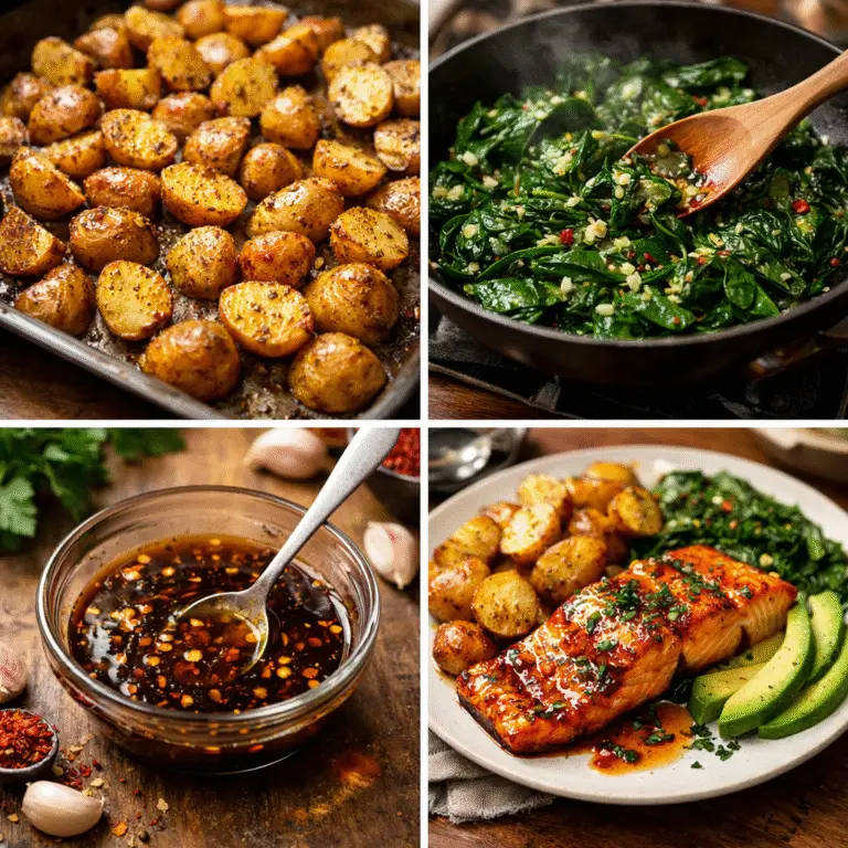 Honey Garlic Salmon with Crispy Potatoes & Greens – Ultimate Easy Gourmet Dinner