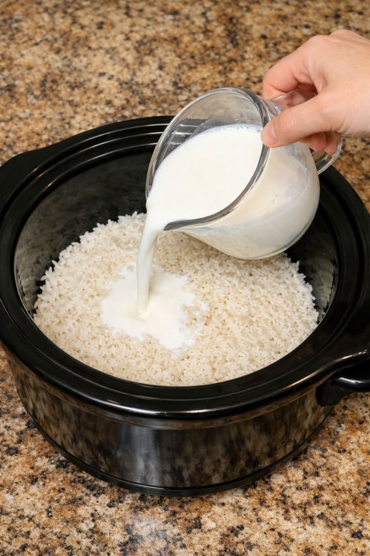 Pour Whole Milk Over Raw White Rice Into Slow Cooker for a Nostalgic Treat That Disappears Faster Than Anything Else